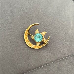 Vintage 1960’s Gold and Blue Crescent Moon Brooch